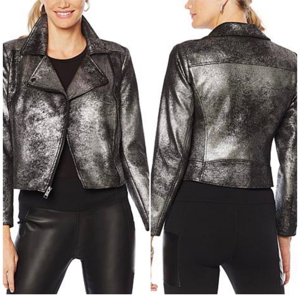 G by Giuliana Metallic Faux Suede Moto Jacket Size S